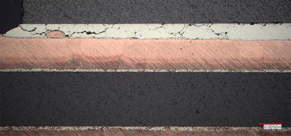 Cross section showing the evidence of die-attach degradation